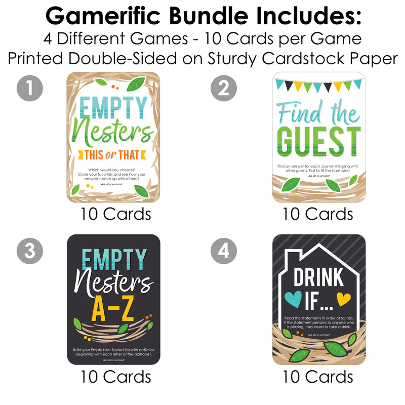 Empty Nesters - 4 Empty Nest Party Games - 10 Cards Each - Gamerific Bundle