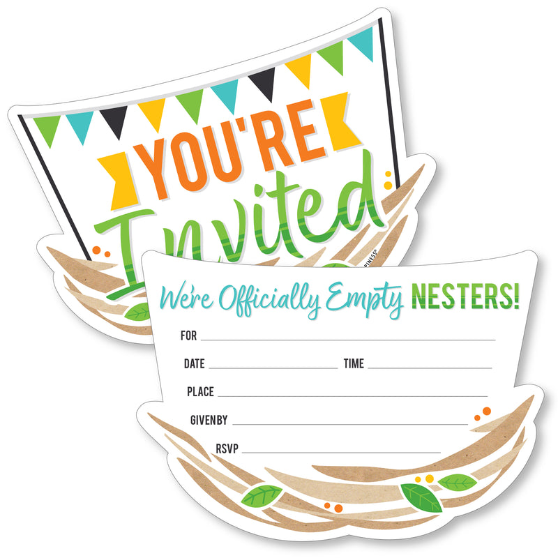 Empty Nesters - Shaped Fill-In Invitations - Empty Nest Party Invitation Cards with Envelopes - Set of 12