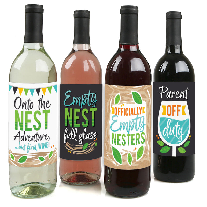 Empty Nesters - Empty Nest Party Decorations for Women and Men - Wine Bottle Label Stickers - Set of 4