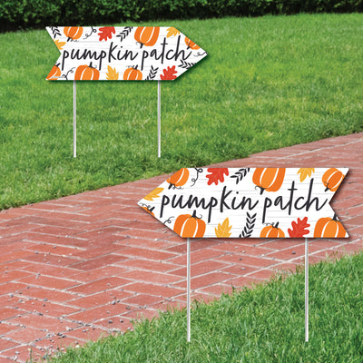 Fall Pumpkin - Halloween or Thanksgiving Party Sign Arrow - Double Sided Directional Yard Signs - Set of 2
