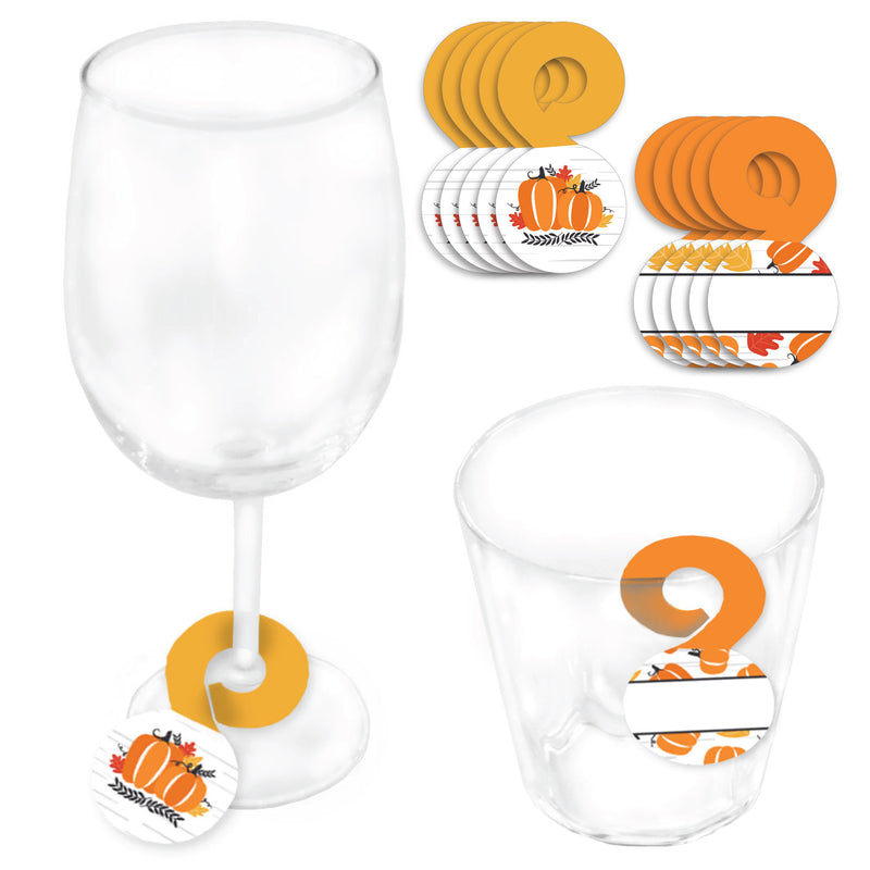 Fall Pumpkin - Halloween or Thanksgiving Party Paper Beverage Markers for Glasses - Drink Tags - Set of 24