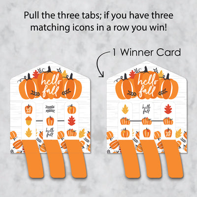 Fall Pumpkin - Halloween or Thanksgiving Party Game Pickle Cards - Pull Tabs 3-in-a-Row - Set of 12