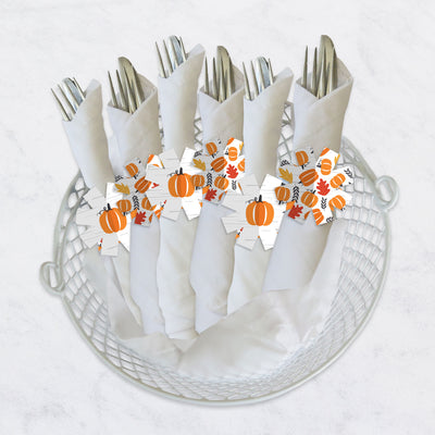 Fall Pumpkin - Halloween or Thanksgiving Party Paper Napkin Holder - Napkin Rings - Set of 24