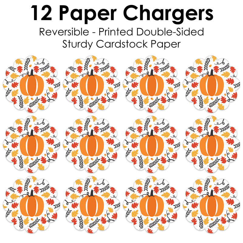 Fall Pumpkin - Halloween or Thanksgiving Party Round Table Decorations - Paper Chargers - Place Setting For 12