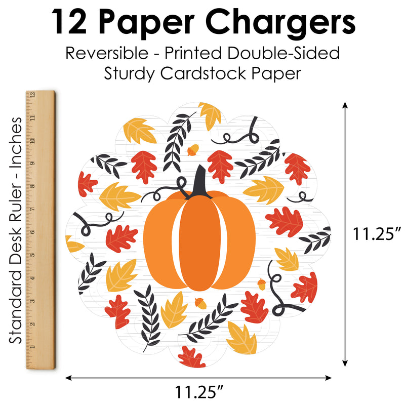 Fall Pumpkin - Halloween or Thanksgiving Party Round Table Decorations - Paper Chargers - Place Setting For 12