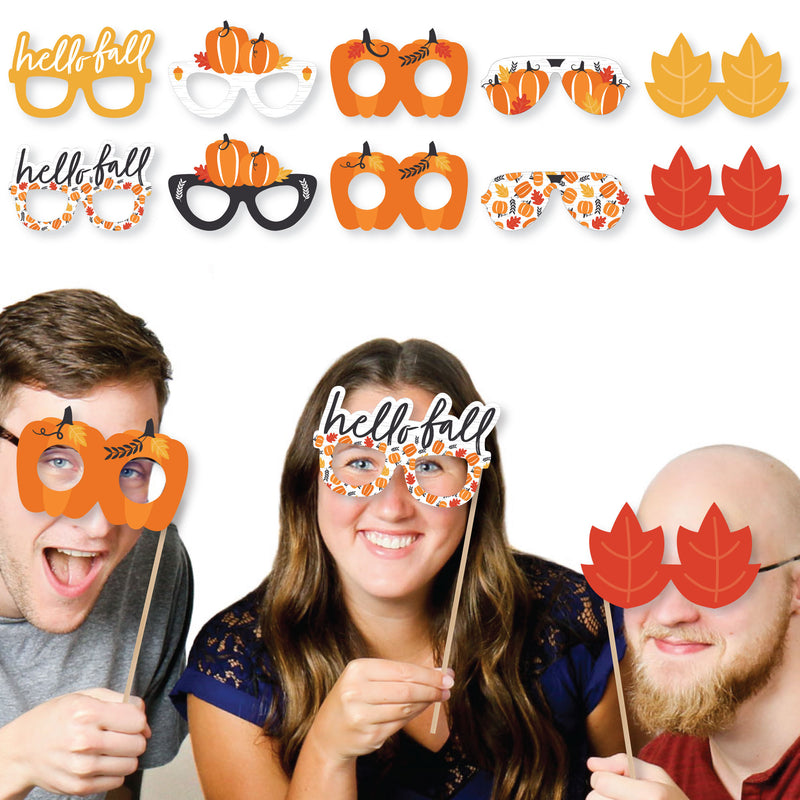 Fall Pumpkin Glasses - Paper Card Stock Halloween or Thanksgiving Party Photo Booth Props Kit - 10 Count