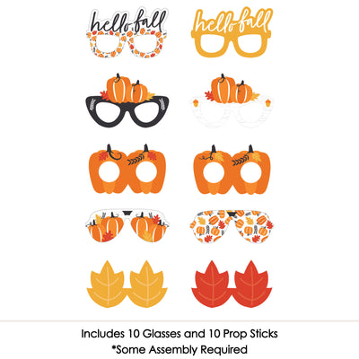 Fall Pumpkin Glasses - Paper Card Stock Halloween or Thanksgiving Party Photo Booth Props Kit - 10 Count