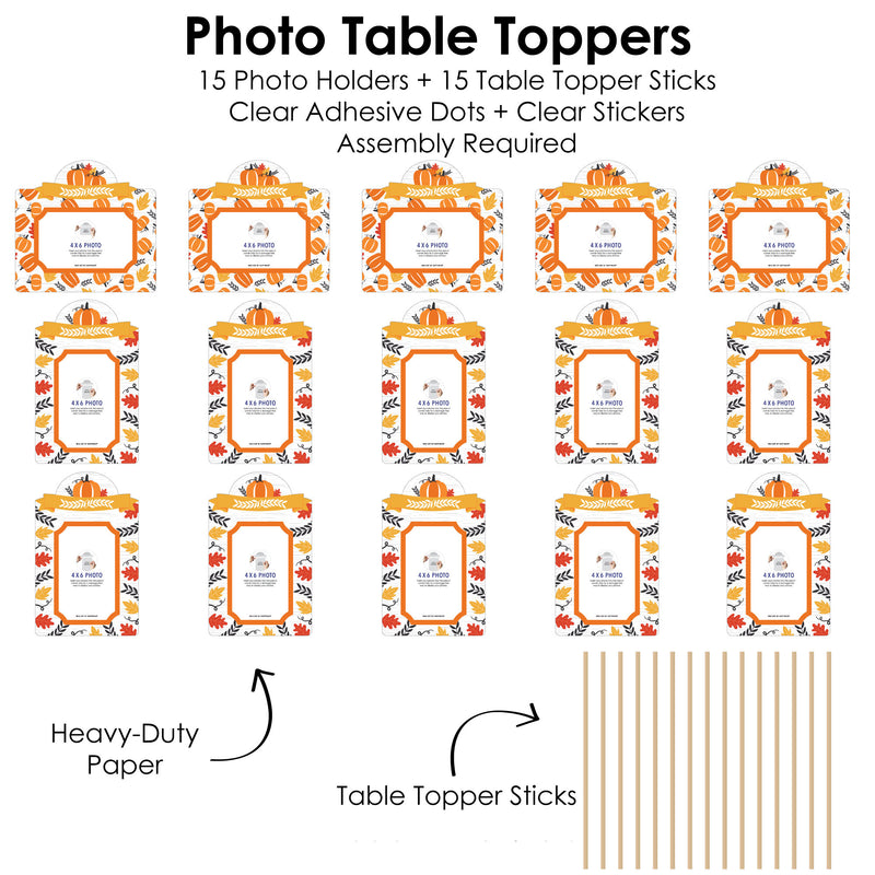 Fall Pumpkin - Halloween or Thanksgiving Birthday Party Picture Centerpiece Sticks - Photo Table Toppers - 15 Pieces