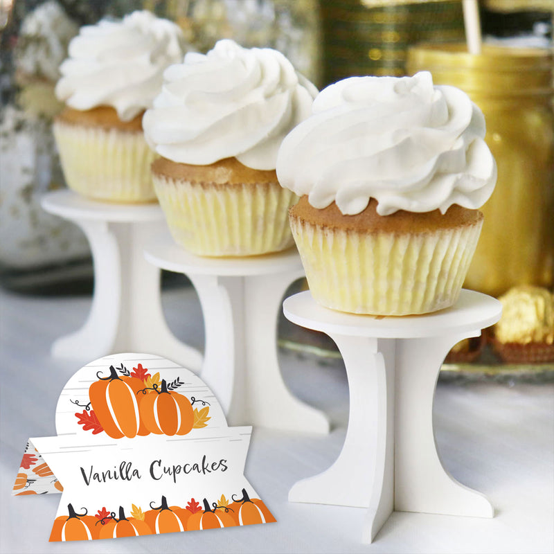 Fall Pumpkin - Halloween or Thanksgiving Party Tent Buffet Card - Table Setting Name Place Cards - Set of 24