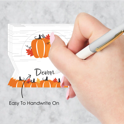 Fall Pumpkin - Halloween or Thanksgiving Party Tent Buffet Card - Table Setting Name Place Cards - Set of 24