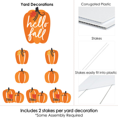 Fall Pumpkin - Yard Sign and Outdoor Lawn Decorations - Halloween or Thanksgiving Party Yard Signs - Set of 8