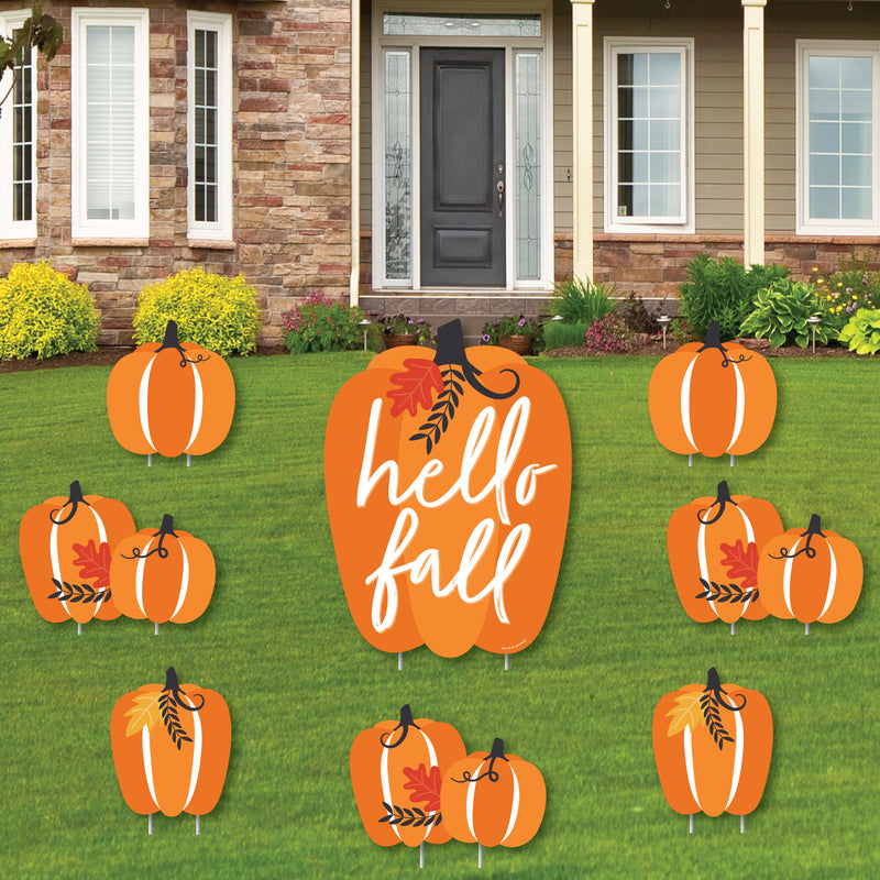 Fall Pumpkin - Yard Sign and Outdoor Lawn Decorations - Halloween or Thanksgiving Party Yard Signs - Set of 8