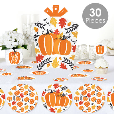 Fall Pumpkin - Halloween or Thanksgiving Party Decor and Confetti - Terrific Table Centerpiece Kit - Set of 30