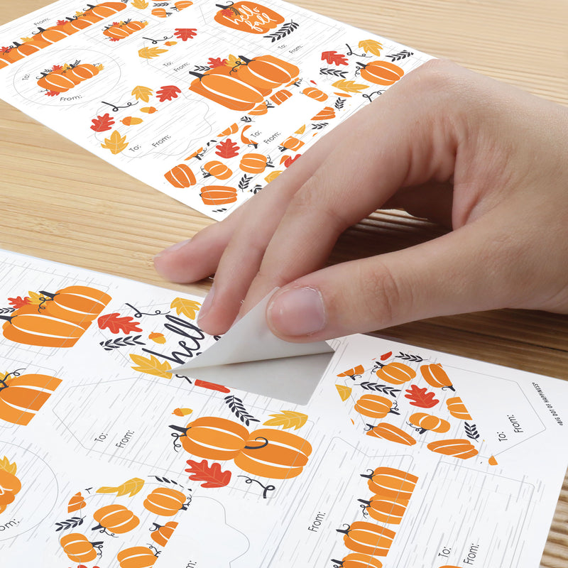 Fall Pumpkin - Assorted Halloween or Thanksgiving Party Gift Tag Labels - To and From Stickers - 12 Sheets - 120 Stickers