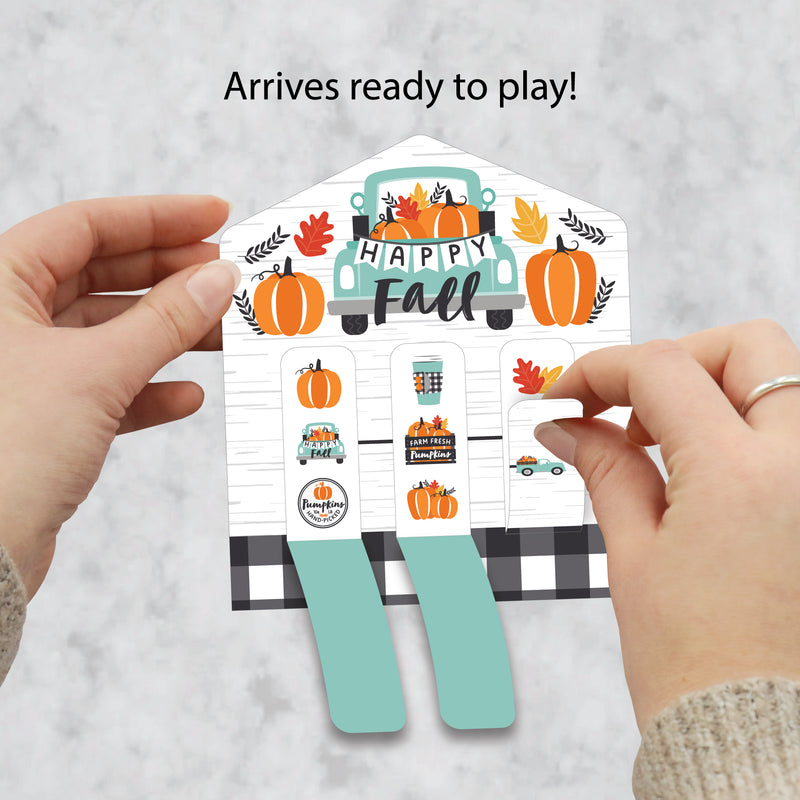 Happy Fall Truck - Harvest Pumpkin Party Game Pickle Cards - Pull Tabs 3-in-a-Row - Set of 12