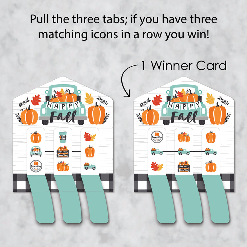 Happy Fall Truck - Harvest Pumpkin Party Game Pickle Cards - Pull Tabs 3-in-a-Row - Set of 12
