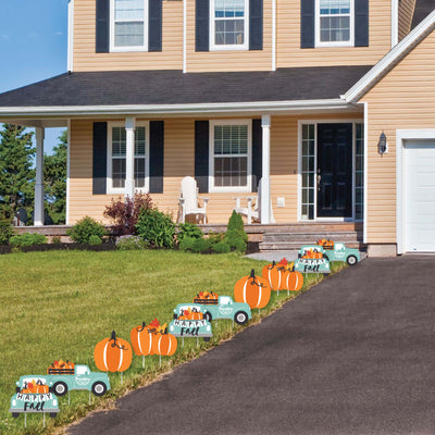Happy Fall Truck - Lawn Decorations - Outdoor Harvest Pumpkin Party Yard Decorations - 10 Piece