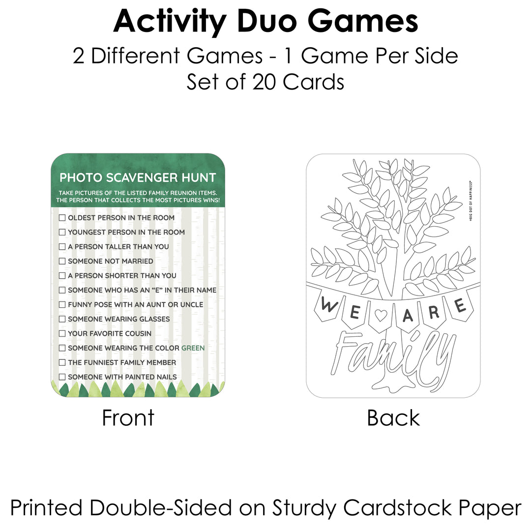 Family Tree Reunion - 2-in-1 Family Gathering Party Cards - Activity Duo Games - Set of 20