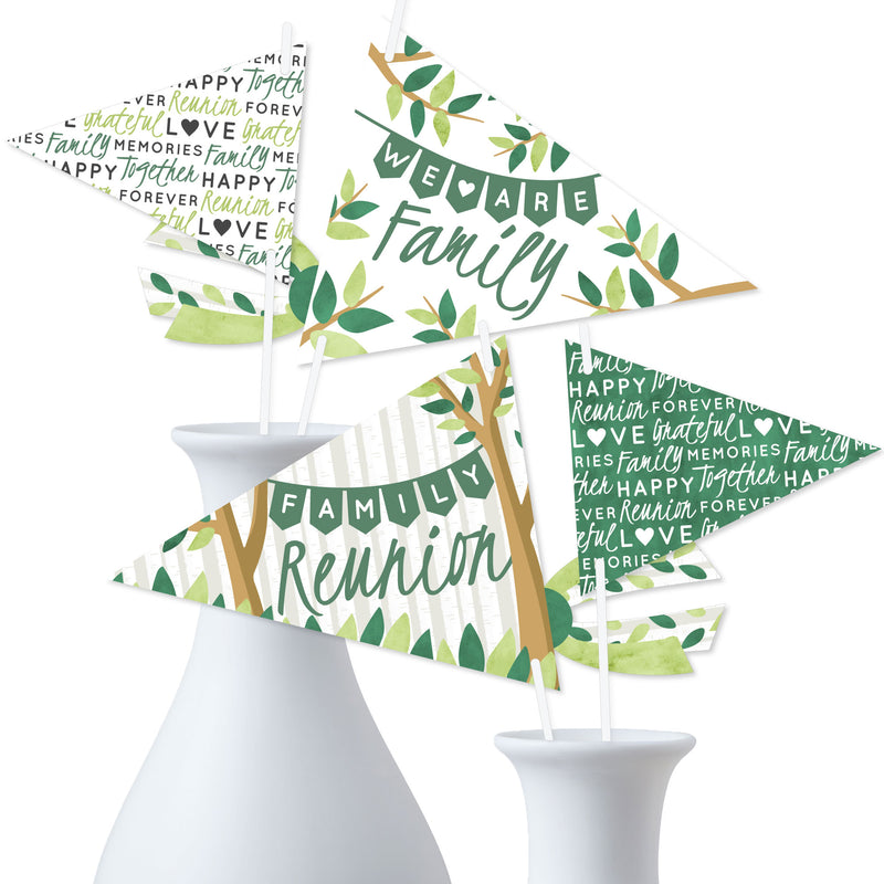 Family Tree Reunion - Triangle Family Gathering Party Photo Props - Pennant Flag Centerpieces - Set of 20