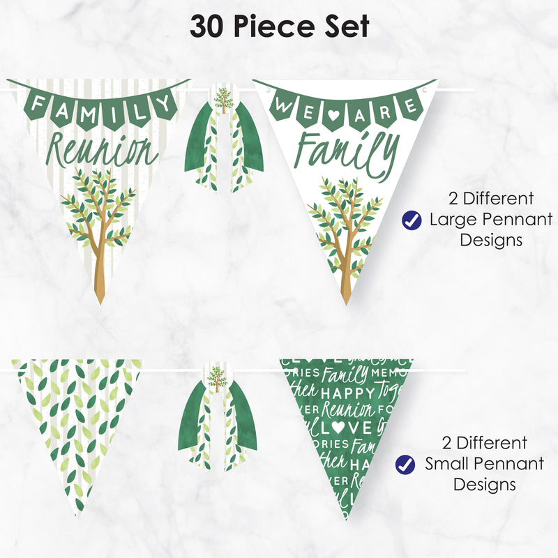 Family Tree Reunion - DIY Family Gathering Party Pennant Garland Decoration - Triangle Banner - 30 Pieces