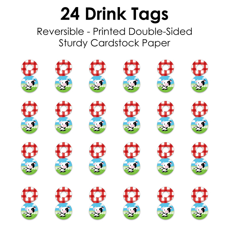 Farm Animals - Barnyard Baby Shower or Birthday Party Paper Beverage Markers for Glasses - Drink Tags - Set of 24