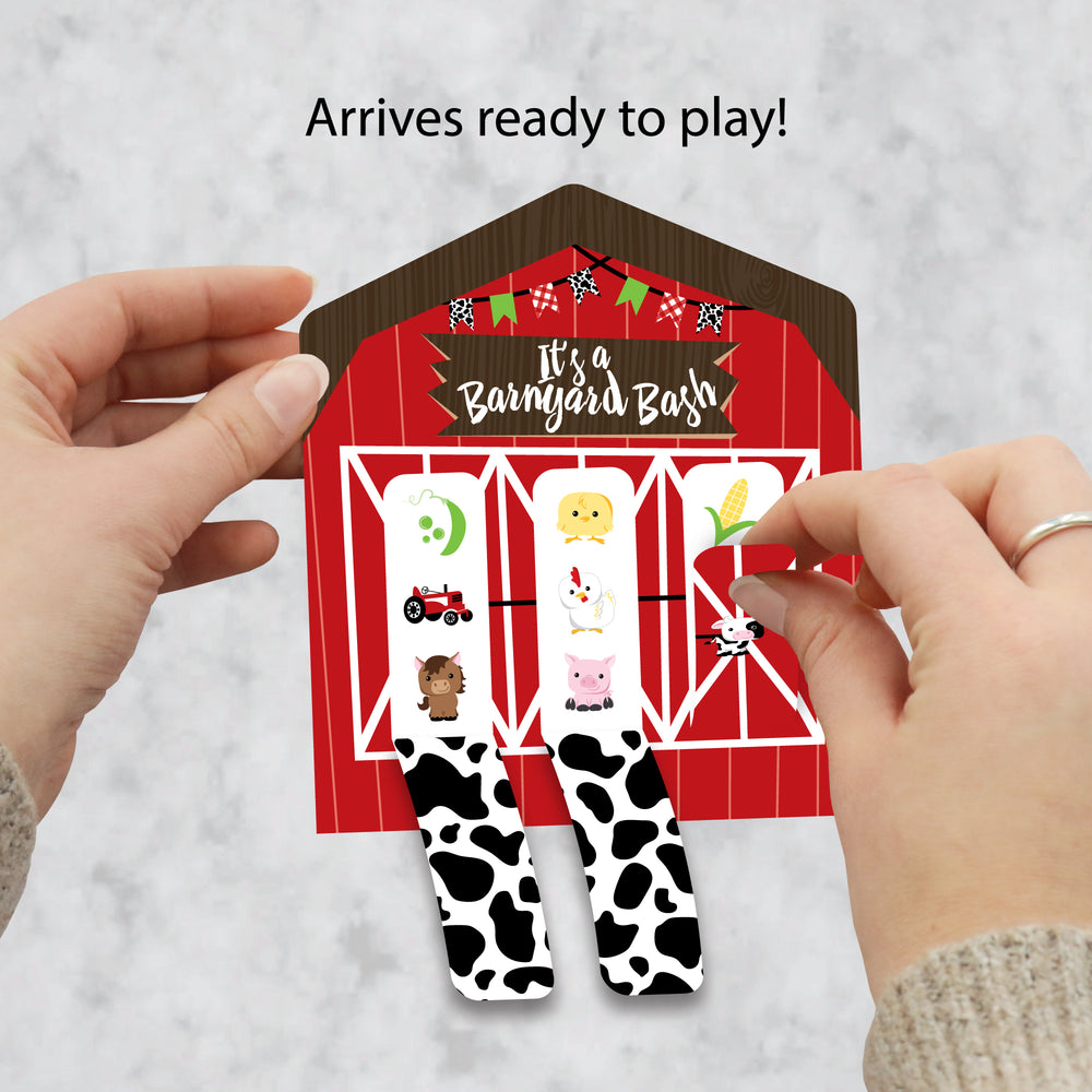 Farm Animals - Barnyard Baby Shower or Birthday Party Game Pickle Cards - Pull Tabs 3-in-a-Row - Set of 12