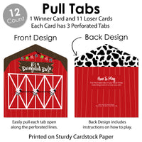 Farm Animals - Barnyard Baby Shower or Birthday Party Game Pickle Cards - Pull Tabs 3-in-a-Row - Set of 12