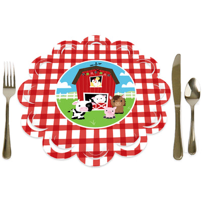 Farm Animals - Barnyard Baby Shower or Birthday Party Round Table Decorations - Paper Chargers - Place Setting For 12