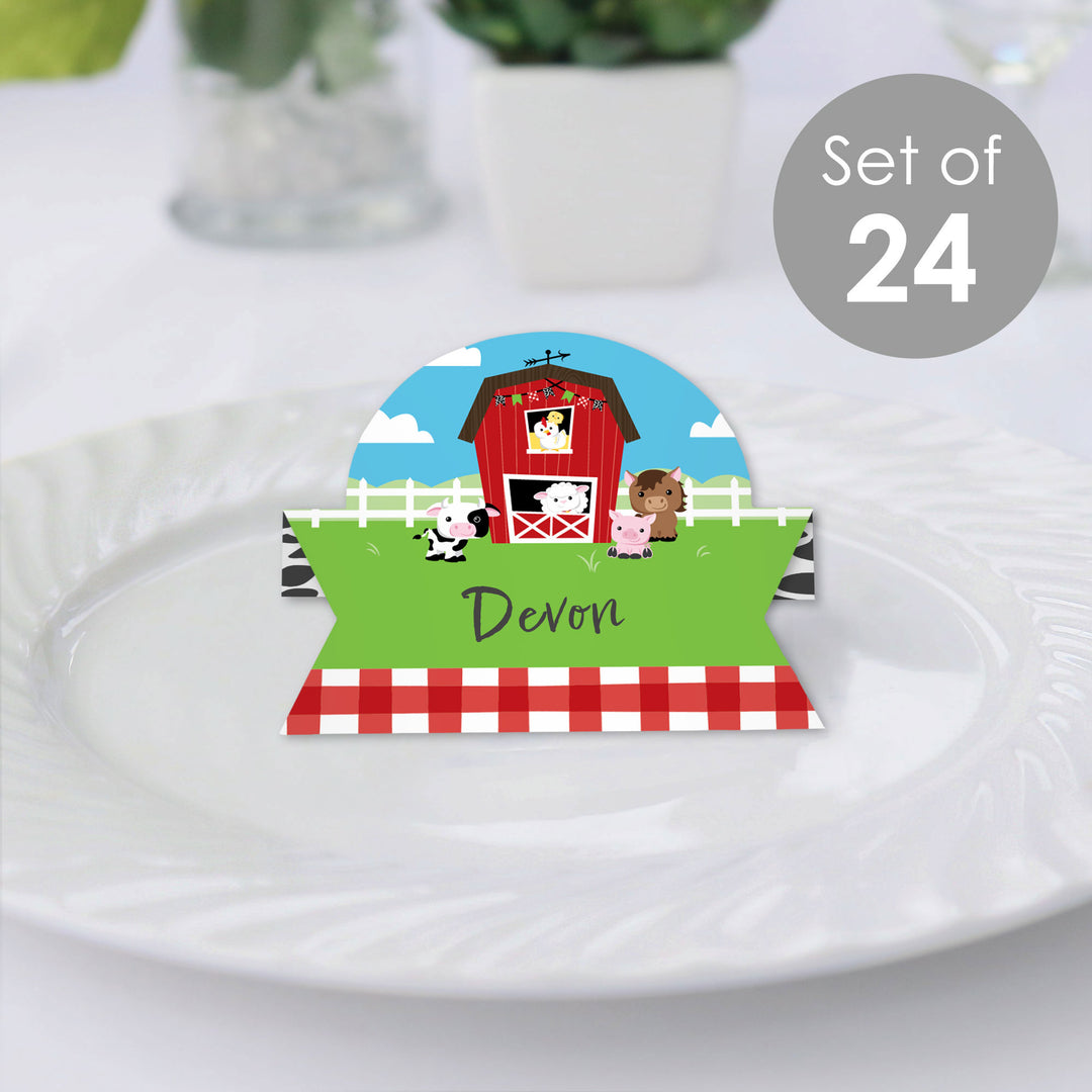 Farm Animals - Barnyard Baby Shower or Birthday Party Tent Buffet Card - Table Setting Name Place Cards - Set of 24