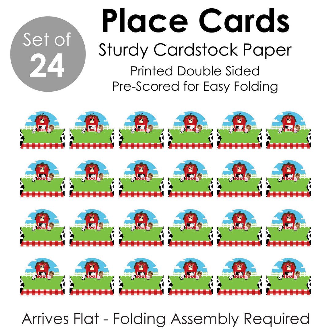 Farm Animals - Barnyard Baby Shower or Birthday Party Tent Buffet Card - Table Setting Name Place Cards - Set of 24