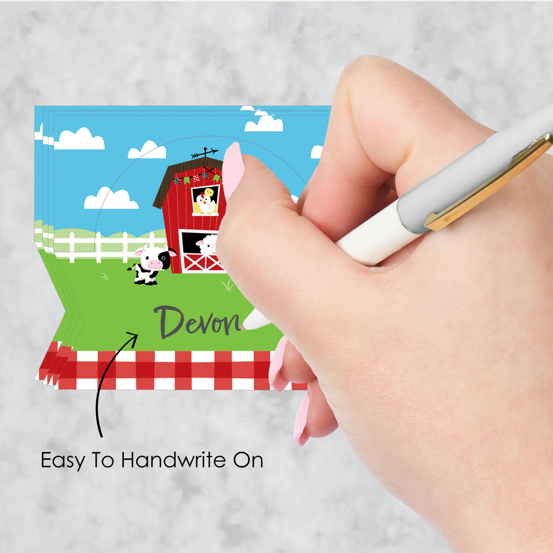 Farm Animals - Barnyard Baby Shower or Birthday Party Tent Buffet Card - Table Setting Name Place Cards - Set of 24