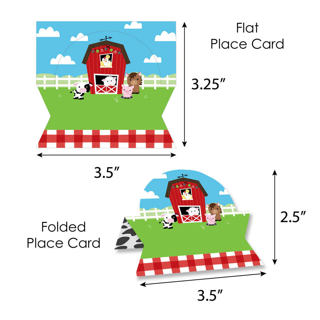 Farm Animals - Barnyard Baby Shower or Birthday Party Tent Buffet Card - Table Setting Name Place Cards - Set of 24