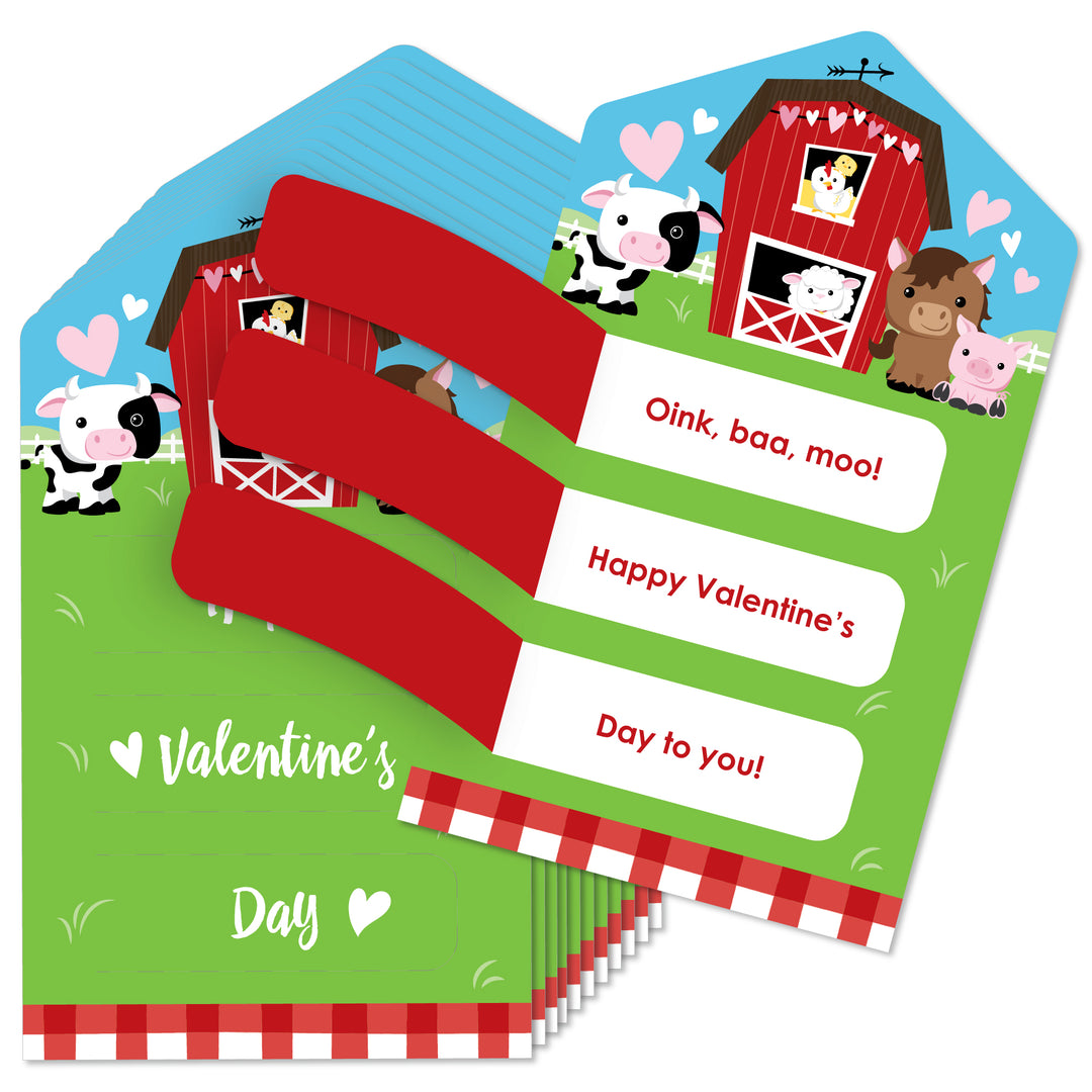 Farm Animals - Barnyard Cards for Kids - Happy Valentine’s Day Pull Tabs - Set of 12