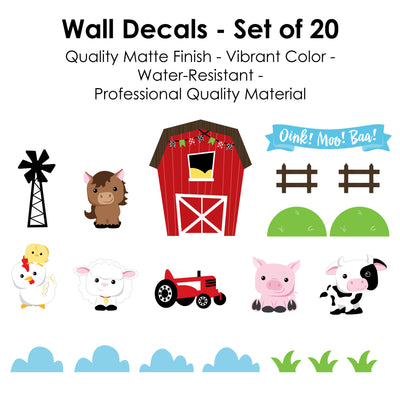 Farm Animals - Peel and Stick Nursery and Kids Room Vinyl Wall Art Stickers - Wall Decals - Set of 20