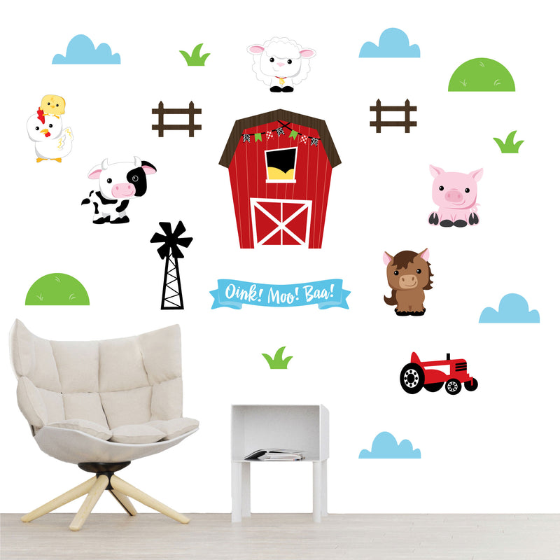 Farm Animals - Peel and Stick Nursery and Kids Room Vinyl Wall Art Stickers - Wall Decals - Set of 20