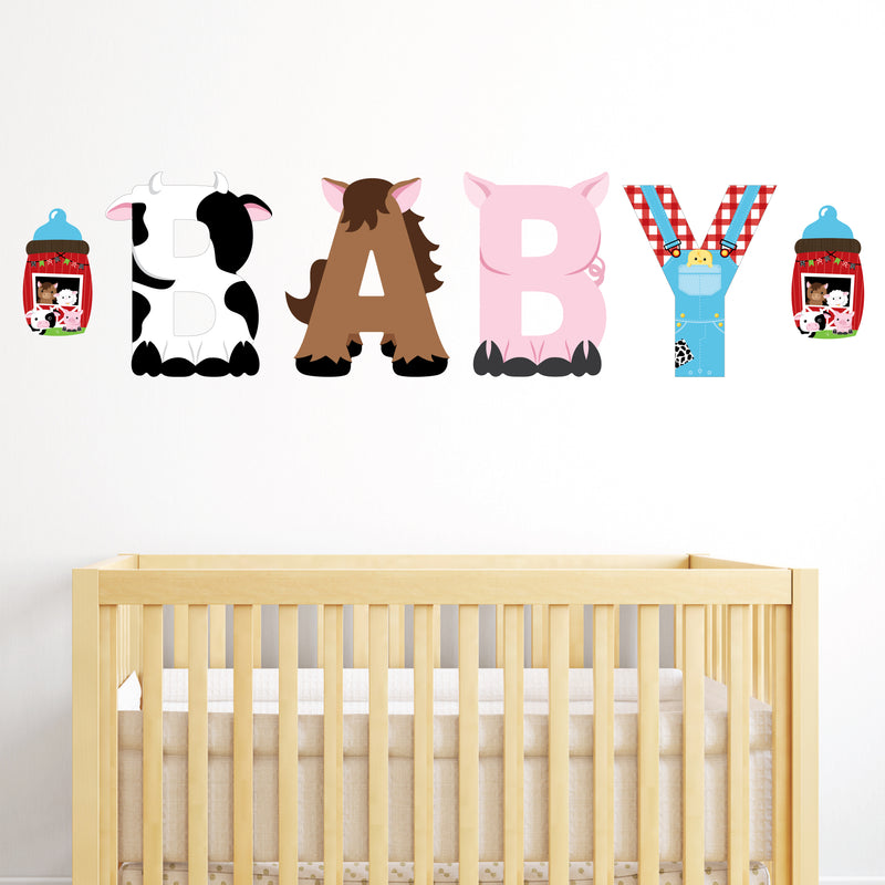 Farm Animals - Peel and Stick Barnyard Baby Shower Standard Banner Wall Decals - Baby