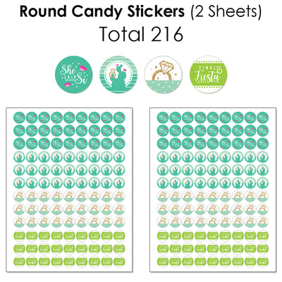 Final Fiesta - Mini Candy Bar Wrappers, Round Candy Stickers and Circle Stickers - Last Fiesta Bachelorette Party Candy Favor Sticker Kit - 304 Pieces