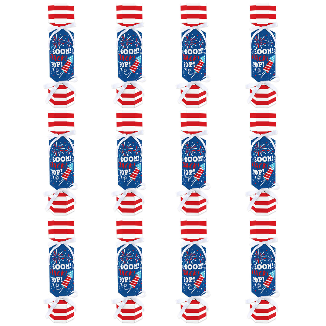 Firecracker 4th of July - No Snap Red, White and Royal Blue Party Table Favors - DIY Cracker Boxes - Set of 12