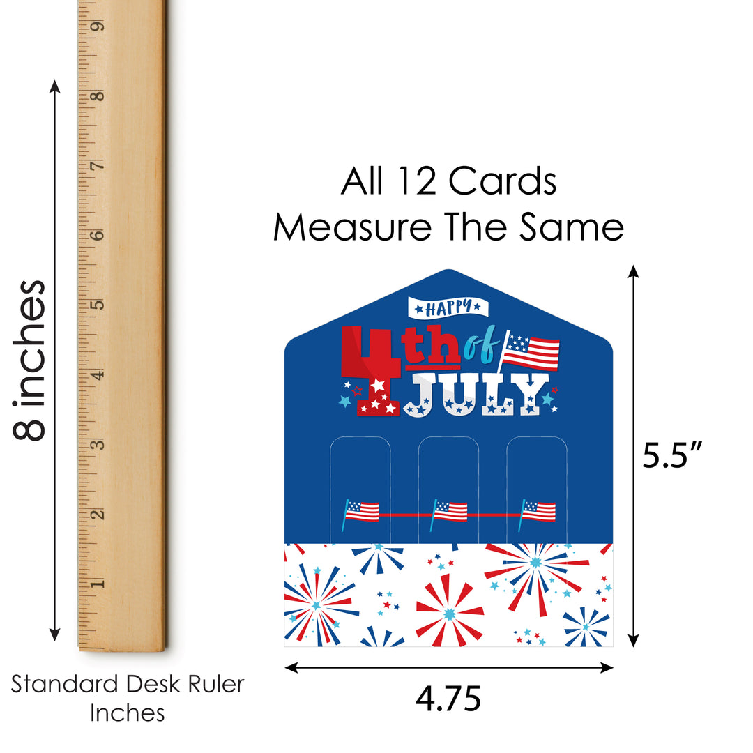 Firecracker 4th of July - Red, White and Royal Blue Party Game Pickle Cards - Pull Tabs 3-in-a-Row - Set of 12