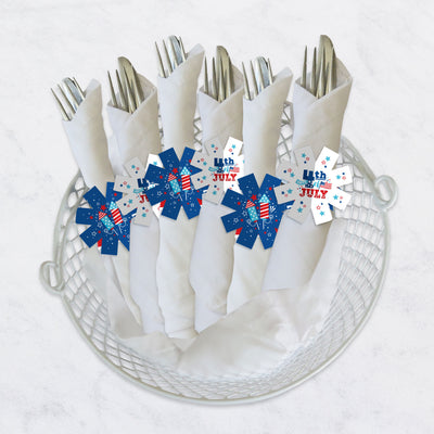 Firecracker 4th of July - Red, White and Royal Blue Party Paper Napkin Holder - Napkin Rings - Set of 24