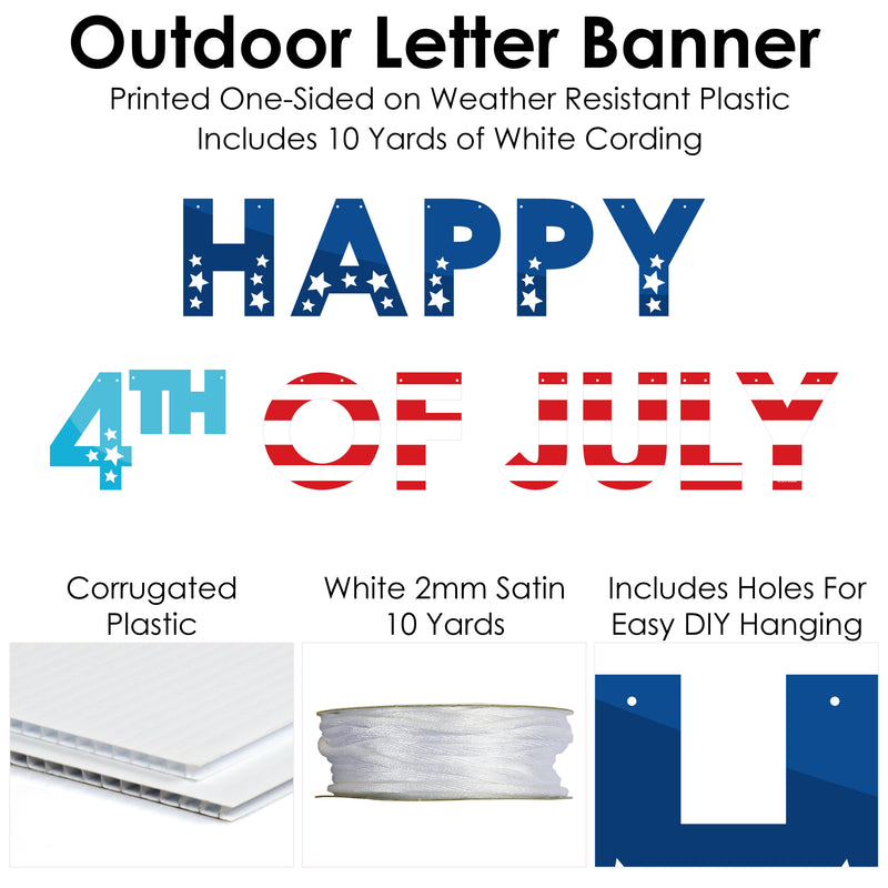 Firecracker 4th of July - Red, White and Royal Blue Party Party Decorations - Happy 4th of July - Outdoor Letter Banner