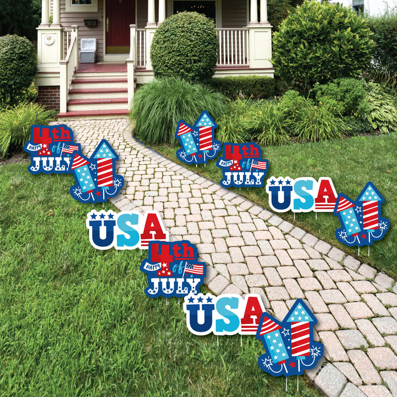 Firecracker 4th of July - USA Firecracker Lawn Decorations - Outdoor Red, White and Royal Blue Party Yard Decorations - 10 Piece