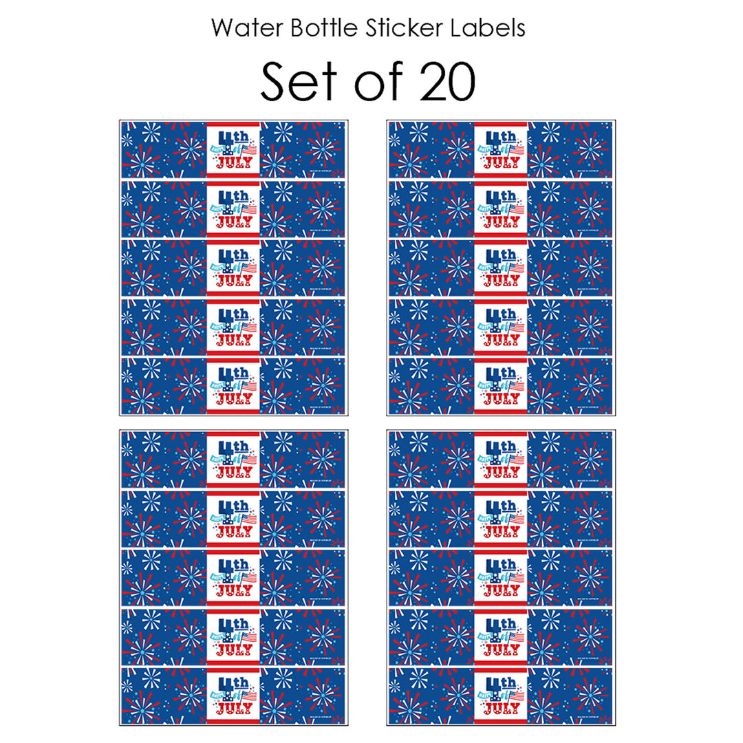 Firecracker 4th of July - Red, White and Royal Blue Party Water Bottle Sticker Labels - Set of 20