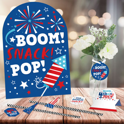Firecracker 4th of July - DIY Red, White and Royal Blue Party Signs - Snack Bar Decorations Kit - 50 Pieces