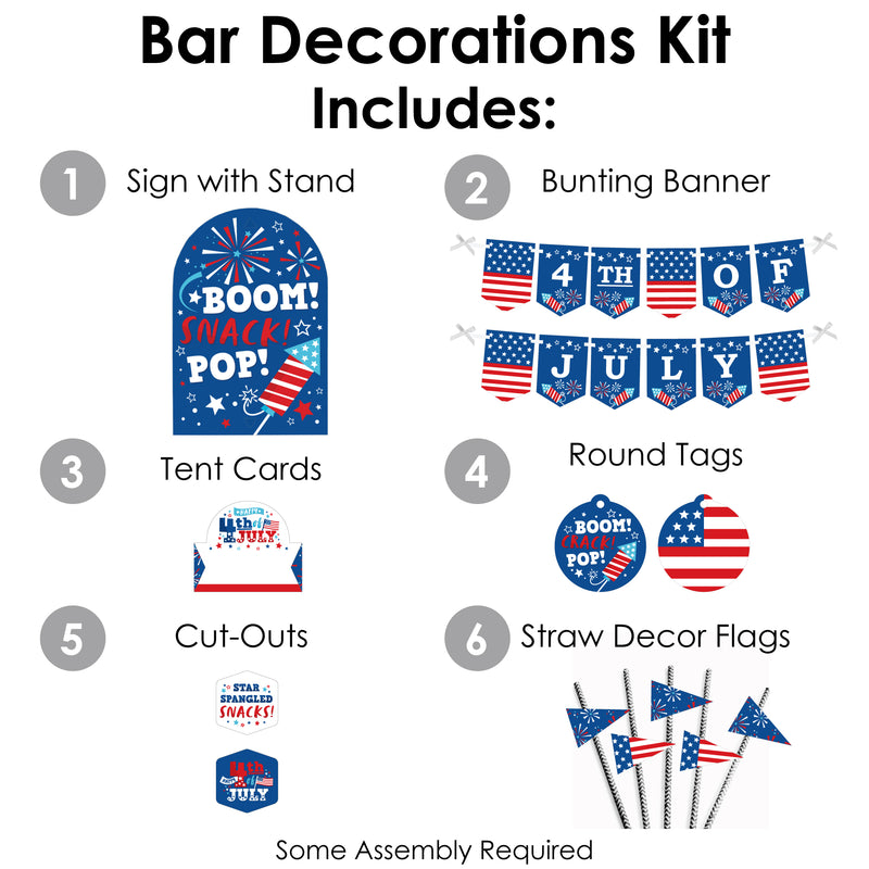 Firecracker 4th of July - DIY Red, White and Royal Blue Party Signs - Snack Bar Decorations Kit - 50 Pieces