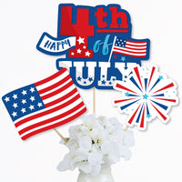 Firecracker 4th of July - Red, White and Royal Blue Party Centerpiece Sticks - Table Toppers - Set of 15
