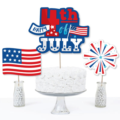 Firecracker 4th of July - Red, White and Royal Blue Party Centerpiece Sticks - Table Toppers - Set of 15
