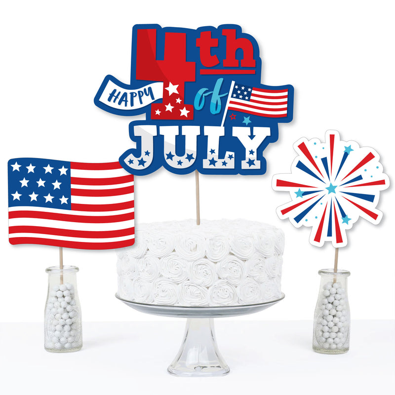 Firecracker 4th of July - Red, White and Royal Blue Party Centerpiece Sticks - Table Toppers - Set of 15