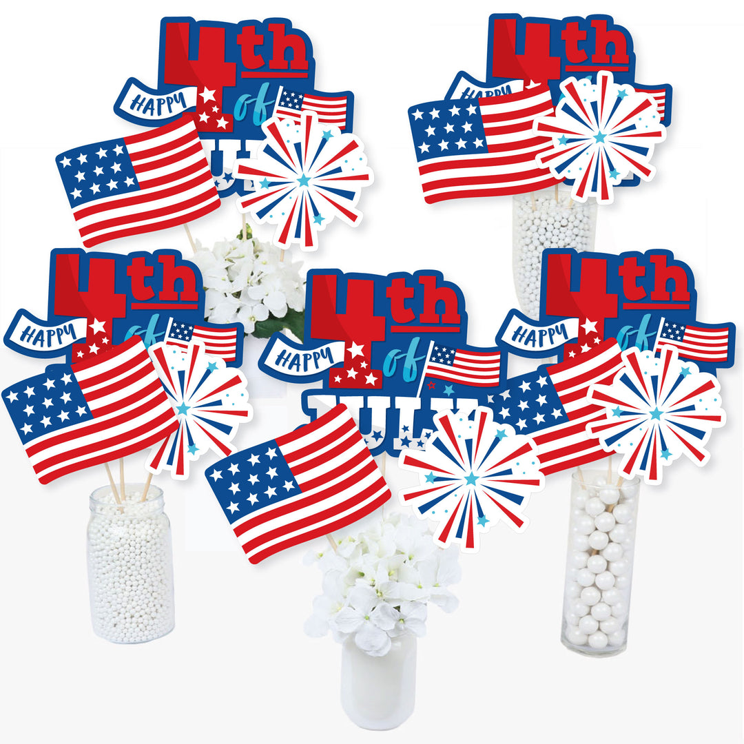 Firecracker 4th of July - Red, White and Royal Blue Party Centerpiece Sticks - Table Toppers - Set of 15