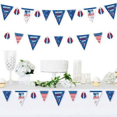 Firecracker 4th of July - DIY Red, White and Royal Blue Party Pennant Garland Decoration - Triangle Banner - 30 Pieces